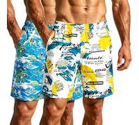 BVEBJDX 2 Pack Men's Beach Shorts Quick-Dry Swim Trunks Hawaiian Printed Casual Swimming Shorts Surfing Bathing Trunk Lightweight Bottoms with Pockets Boardshorts for Summer Holiday