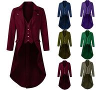 BVEBJDX Adult Medieval Steampunk Tailcoat UK Sale Clearance Men's Vintage Victorian Jackets Gothic Halloween Costumes Renaissance Long Trench Coats Lapel Collar Button Elegant Tuxedo Retro Tail Coat