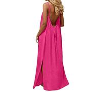 BVEBJDX Backless Cami Dresses for Women UK Open Back Solid Color Sleeveless House Dress Spaghetti Strap Lounge Dresses Elegant Maxi Dress Long Sundress with Back Tie Beach Vacation Clothes