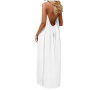BVEBJDX Backless Cami Dresses for Women UK Open Back Solid Color Sleeveless House Dress Spaghetti Strap Lounge Dresses Elegant Maxi Dress Long Sundress with Back Tie Beach Vacation Clothes