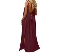 BVEBJDX Backless Cami Dresses for Women UK Open Back Solid Color Sleeveless House Dress Spaghetti Strap Lounge Dresses Elegant Maxi Dress Long Sundress with Back Tie Beach Vacation Clothes