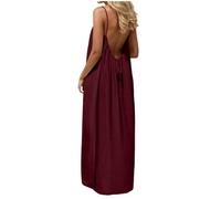 BVEBJDX Backless Cami Dresses for Women UK Open Back Solid Color Sleeveless House Dress Spaghetti Strap Lounge Dresses Elegant Maxi Dress Long Sundress with Back Tie Beach Vacation Clothes