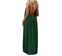 BVEBJDX Backless Cami Dresses for Women UK Open Back Solid Color Sleeveless House Dress Spaghetti Strap Lounge Dresses Elegant Maxi Dress Long Sundress with Back Tie Beach Vacation Clothes