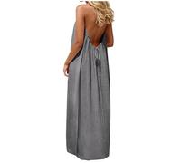 BVEBJDX Backless Cami Dresses for Women UK Open Back Solid Color Sleeveless House Dress Spaghetti Strap Lounge Dresses Elegant Maxi Dress Long Sundress with Back Tie Beach Vacation Clothes