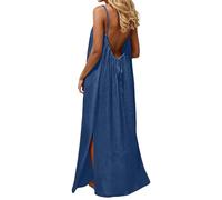 BVEBJDX Backless Cami Dresses for Women UK Open Back Solid Color Sleeveless House Dress Spaghetti Strap Lounge Dresses Elegant Maxi Dress Long Sundress with Back Tie Beach Vacation Clothes