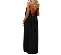 BVEBJDX Backless Cami Dresses for Women UK Open Back Solid Color Sleeveless House Dress Spaghetti Strap Lounge Dresses Elegant Maxi Dress Long Sundress with Back Tie Beach Vacation Clothes