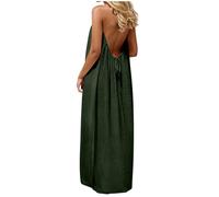 BVEBJDX Backless Cami Dresses for Women UK Open Back Solid Color Sleeveless House Dress Spaghetti Strap Lounge Dresses Elegant Maxi Dress Long Sundress with Back Tie Beach Vacation Clothes