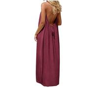 BVEBJDX Backless Cami Dresses for Women UK Open Back Solid Color Sleeveless House Dress Spaghetti Strap Lounge Dresses Elegant Maxi Dress Long Sundress with Back Tie Beach Vacation Clothes