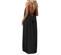 BVEBJDX Backless Cami Dresses for Women UK Open Back Solid Color Sleeveless House Dress Spaghetti Strap Lounge Dresses Elegant Maxi Dress Long Sundress with Back Tie Beach Vacation Clothes