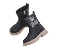 BVEBJDX Cute Bear Ankle Boots for Kids Girls, Side Zipper Riding Shoes Lug Sole Low Heel Booties Winter Casual Boot PU Leather Boots Waterproof Combat Shoes for School, Indoor, Outdoor