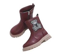 BVEBJDX Cute Bear Ankle Boots for Kids Girls, Side Zipper Riding Shoes Lug Sole Low Heel Booties Winter Casual Boot PU Leather Boots Waterproof Combat Shoes for School, Indoor, Outdoor