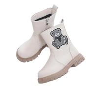 BVEBJDX Cute Bear Ankle Boots for Kids Girls, Side Zipper Riding Shoes Lug Sole Low Heel Booties Winter Casual Boot PU Leather Boots Waterproof Combat Shoes for School, Indoor, Outdoor