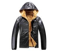 BVEBJDX Faux Leather Jacket Mens Winter Winter Hoodie Coat Warm Thick Outerwear Fuzzy Fleece Lined Jackets Long Sleeve Plush Lined PU Leather Coats Windproof Windbreaker Thermal Overcoat with Pockets