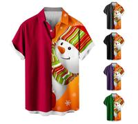 BVEBJDX Men Christmas Hawaiian Shirt UK Sale Funny Snowman Printed Shirts Short Sleeve Button Down Shirt Retro Bowling Xmas Party Blouse Cute Santa Claus Shirt Loose Hawaiian Beach Shirts M-5XL Red