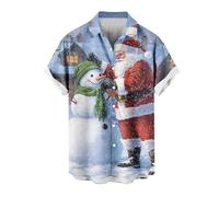 BVEBJDX Mens Christmas Shirt Novelty Santa Claus Printed Blouse Ugly Xmas Shirts Funny Christmas Santa Tops Button Down Lapel Short Sleeve Shirt Xmas Hawaiian Shirts Casual Loose Pullover