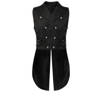 BVEBJDX Mens Gothic Vest Steampunk Jacquard Waistcoat UK Clearance Man Sleeveless Tailcoat Double-Breasted Long Suit Vest Medieval Court Jacket Vintage Victorian Coat Halloween Cosplay Prom Costume
