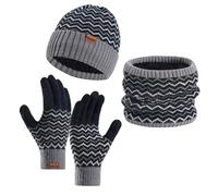 BVEBJDX Mens Hat Scarf and Gloves Set UK Sale Clearance, Stripe Beanie Cap Thermal Wraps Knitted Gloves 3PCS Set Gifts for Men Dad Teen Boys, Woolen Scarves Color Block Neck Warmer for Outdoor Skiing