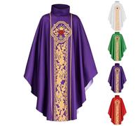 BVEBJDX Men's Priest Robe Catholic Church Chasuble Robes Stand Collar Gown Medieval Clothing Victorian Coat Vintage Cape Measuring Gown Renaissance Cosplay Costume Halloween Robe Fancy Dress