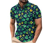 BVEBJDX Men's Shamrock Printed Polos Shirts Short Sleeve Golf Shirt Plus Size St. Patrick's Day T Shirts Casual Button Up Lapel Blouse Irish Tshirts Lucky Green Tunic Tops St Paddys Day Outfit