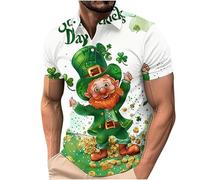 BVEBJDX Men's Shamrock Printed Polos Shirts Short Sleeve Golf Shirt Plus Size St. Patrick's Day T Shirts Casual Button Up Lapel Blouse Irish Tshirts Lucky Green Tunic Tops St Paddys Day Outfit