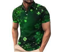 BVEBJDX Men's Shamrock Printed Polos Shirts Short Sleeve Golf Shirt Plus Size St. Patrick's Day T Shirts Casual Button Up Lapel Blouse Irish Tshirts Lucky Green Tunic Tops St Paddys Day Outfit