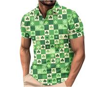 BVEBJDX Men's Shamrock Printed Polos Shirts Short Sleeve Golf Shirt Plus Size St. Patrick's Day T Shirts Casual Button Up Lapel Blouse Irish Tshirts Lucky Green Tunic Tops St Paddys Day Outfit