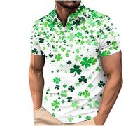 BVEBJDX Men's Shamrock Printed Polos Shirts Short Sleeve Golf Shirt Plus Size St. Patrick's Day T Shirts Casual Button Up Lapel Blouse Irish Tshirts Lucky Green Tunic Tops St Paddys Day Outfit