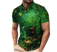BVEBJDX Men's Shamrock Printed Polos Shirts Short Sleeve Golf Shirt Plus Size St. Patrick's Day T Shirts Casual Button Up Lapel Blouse Irish Tshirts Lucky Green Tunic Tops St Paddys Day Outfit