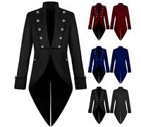 BVEBJDX Steampunk Tailcoat Jacket for Men UK Clearance Vintage Medieval Jackets Gothic Victorian Frock Coat Stand Collar Blazer Double-Breasted Trench Coats Renaissance Tuxedo Halloween Uniform