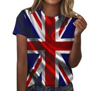 BVEBJDX Union Jack T-Shirt for Women UK Flag Short Sleeve Tees Festival Party Tshirt British Holiday T Shirts Casual Crewneck Pullover Loose Fit Tops Ladies Vintage British Flag Sweatshirts S-XXL