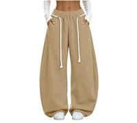BVEBJDX Women's Curved Wide Leg Jogging Bottoms Thick Drawstring Sweatpants | Fleece Lined Joggers, Oversized Loose Trousers, Baggy Sweat Pants, Elastic Waist Tracksuit Bottoms Loungewear, Y2K Streetwear