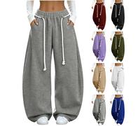 BVEBJDX Women's Curved Wide Leg Jogging Bottoms Thick Drawstring Sweatpants | Fleece Lined Joggers, Oversized Loose Trousers, Baggy Sweat Pants, Elastic Waist Tracksuit Bottoms Loungewear, Y2K Streetwear
