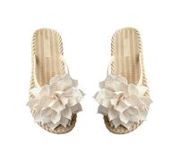 BVEBJDX Womens Flower Flip Flops Clearance UK,Ladies Beach Slides Bohemian Shoes Flat Sandals Open Toe Slippers Indoor House Shoe Faux Straw Flats Non-Slip Slide Summer Casual Slipper Pool Flip Flop