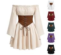 BVEBJDX Womens Renaissance Mini Dress Off Shoulder Gothic Victorian Dresses with Corset Vintage Medieval Costume Pirate Fancy Dress Cosplay Halloween Costume Retro Ruffle A-Line Dresses Army Green