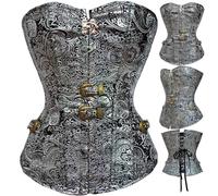 BVEBJDX Womens Steampunk Jacquard Corset UK Sale Clearance Ladies Basques Bustier Vintage Overbust Corsets Lace Up Waist Cincher Push-up Body Shaper Metal Buckle Brocade Shapewear for Halloween Party