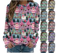 BVEBJDX Women's Ugly Christmas Sweatshirt Funny 3D Printed Pullover UK Clearance Ladies Christmas Tree Printed Jumper Cute Xmas Santa Claus Blouse Long Sleeve Xmas Tops Novelty Christmas Costume Pink