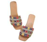 BVEBJDX Womens Vintage Slide Sandal Clearance UK Ladies Square Toe Slippers Holiday Dressy Sandals Open Toe Slipper Retro Flat Shoes Summer Casual Slides Slim Flip Flops Bedroom House Sliders