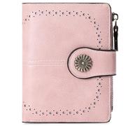 BVEOGMRO Small Wallet for Women Bifold Credit Card Holder RFID Blocking with Zipper Pocket, A05 Pink, 4.72 x 3.74 x 0.79 inches, Minimalist