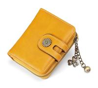 BVEOGMRO Small Wallet for Women Bifold RFID Blocking Credit Card Holder Leather Wallets with Coins Zipper Pocket, Mango Yellow, 4.33'' x 3.54'' x 1.18'' in