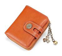 BVEOGMRO Small Wallet for Women Bifold RFID Blocking Credit Card Holder Leather Wallets with Coins Zipper Pocket, Brilliant Orange, 4.33'' x 3.54'' x 1.18'' in