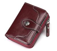 BVEOGMRO Small Wallet for Women Compact RFID Blocking Leather Bifold Zipper Pocket Wallet Card Case Purse, Wine Red, 4.93" x 3.74" x 1.58" in