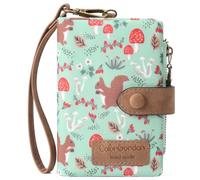 BVEOGMRO Small Wallet Women Bifold Card Holder Cute Wristlet with Zipper Coin Pocket ID Window, Squirrel-Light Blue