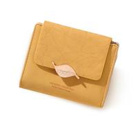 BVEOGMRO Small Wallet Women Leather Trifold RFID Blocking Compact Credit Card Wallet with ID Window and Zipper Coin Pocket, Bright Yellow, 4.52" x 3.74" x 1.18" in, Classic