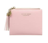 BVEOGMRO Small Wallets for Women Leather Bifold Zipper Pocket Compact Wallet Slim RFID Blocking Credit Card Holder with ID Window, Light Pink, 4.33" x 3.74" x 0.79" in, Modern