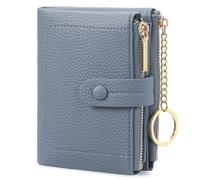 BVEOGMRO Small Womens Wallet Compact Leather RFID Blocking Zipper Coin Pocket Card Holder Bifold Ladies Purse with ID Window, B02 Light Blue, 1.57" x 3.74" x 4.72" in