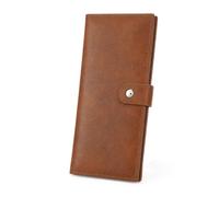BVEOGMRO Ultra Slim Women Wallet Long Bifold RFID Blocking Credit Card Holder with Coin Zipper Pocket, Brown, Vintage