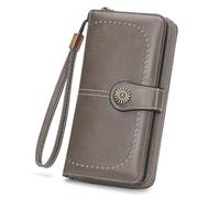 BVEOGMRO Wallets for Women Leather Credit Card Holder with RFID Blocking Holder Bifold Wristlet Clutch Wallet, A06 Grey, 7.68 x 4.13 x 1.38 inches, Modern