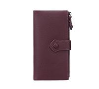 BVEOGMRO Women Soft Leather Wallets Slim Bifold RFID Blocking Ladies Credit Card Holder Double Zipper Pockets, Wine Red