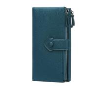 BVEOGMRO Women Soft Leather Wallets Slim Bifold RFID Blocking Ladies Credit Card Holder Double Zipper Pockets, Grayish Green