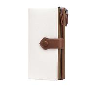 BVEOGMRO Women Soft Leather Wallets Slim Bifold RFID Blocking Ladies Credit Card Holder Double Zipper Pockets, White and Brown